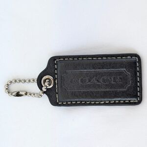 🌺Coach Black Leather Tag with Silver Chain